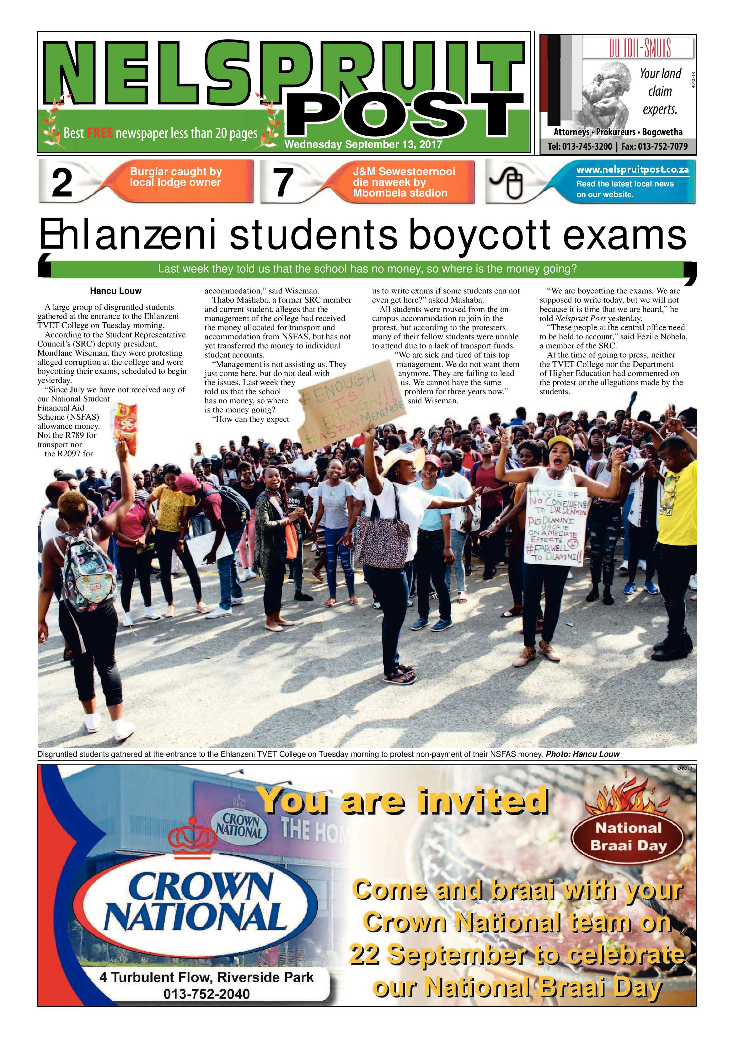 Nelspruit Post 13 September 2017 page 1
