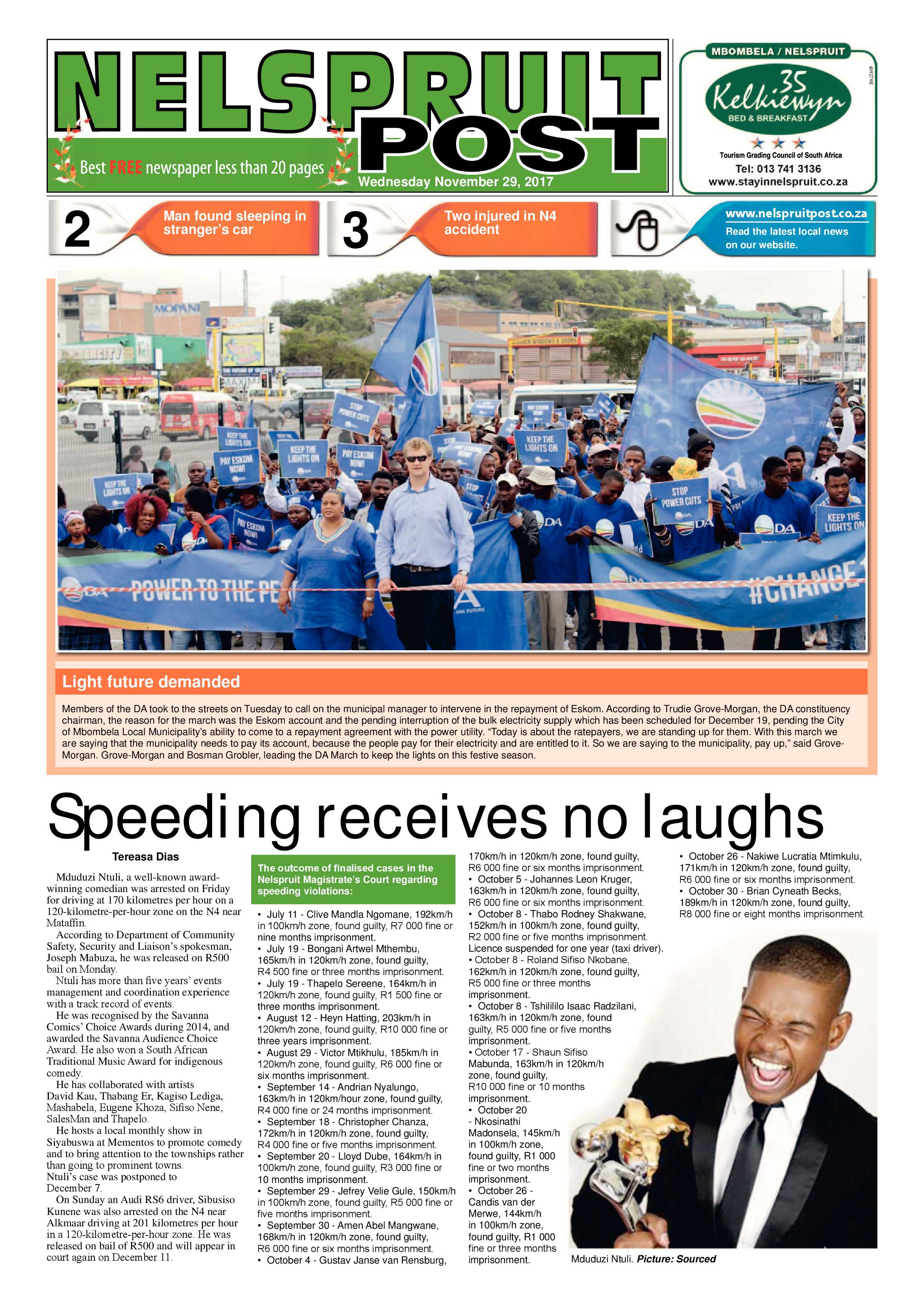 Nelspruit Post 29 November 2017 page 1