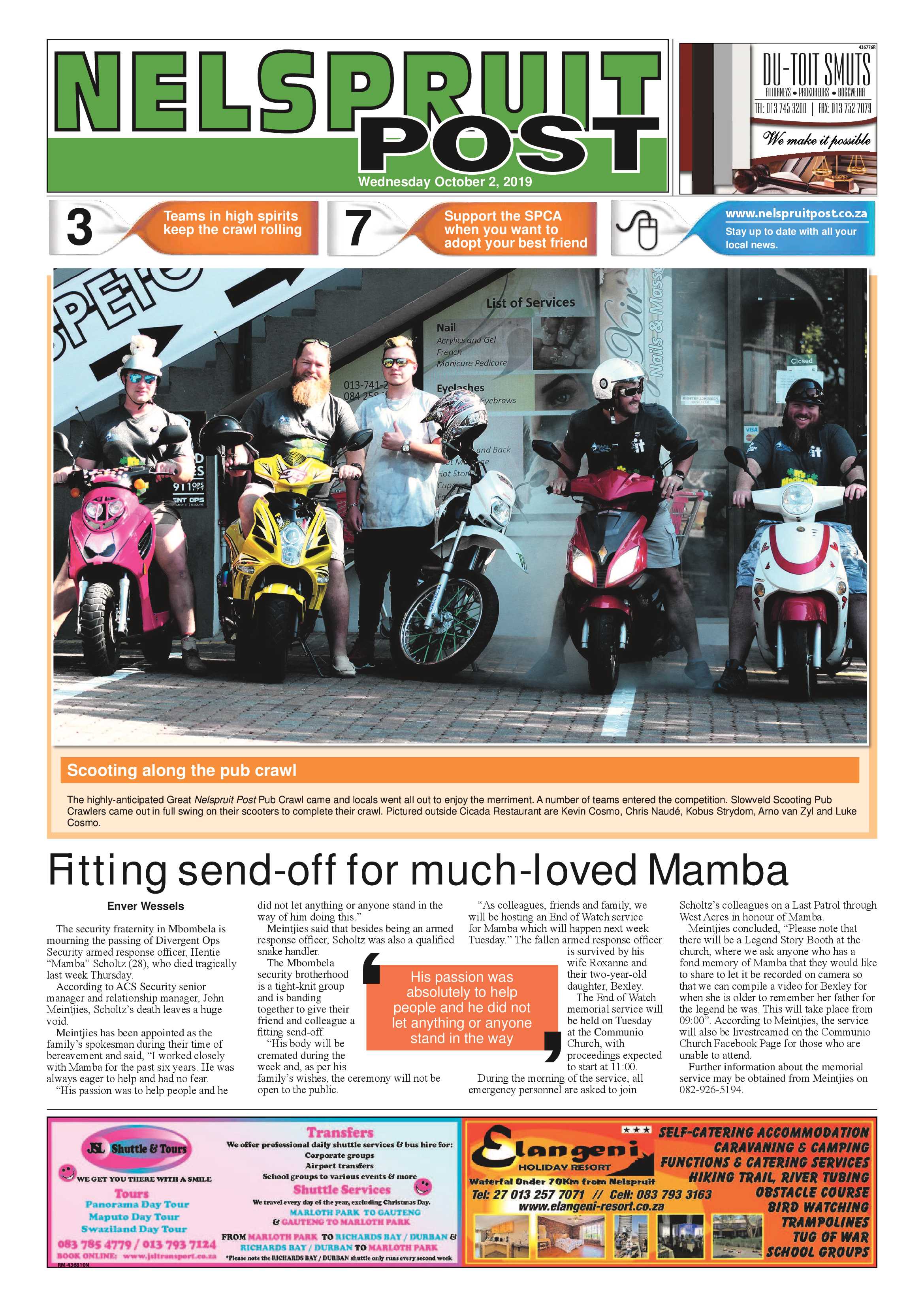 Nelspruit Post 2 October 2019 page 1