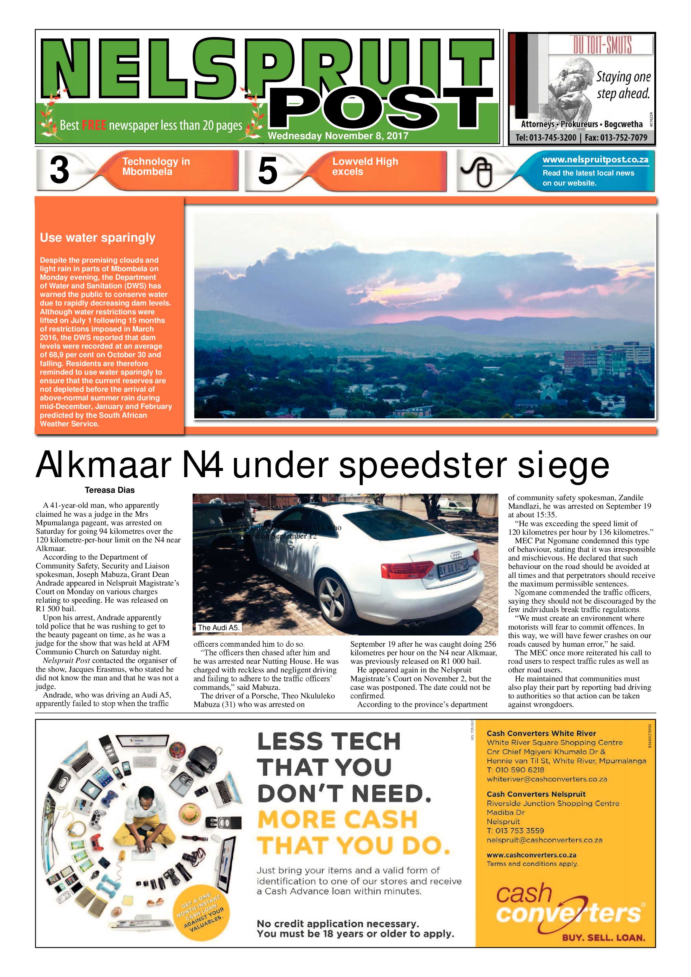 Nelspruit Post 8 November 2017 page 1