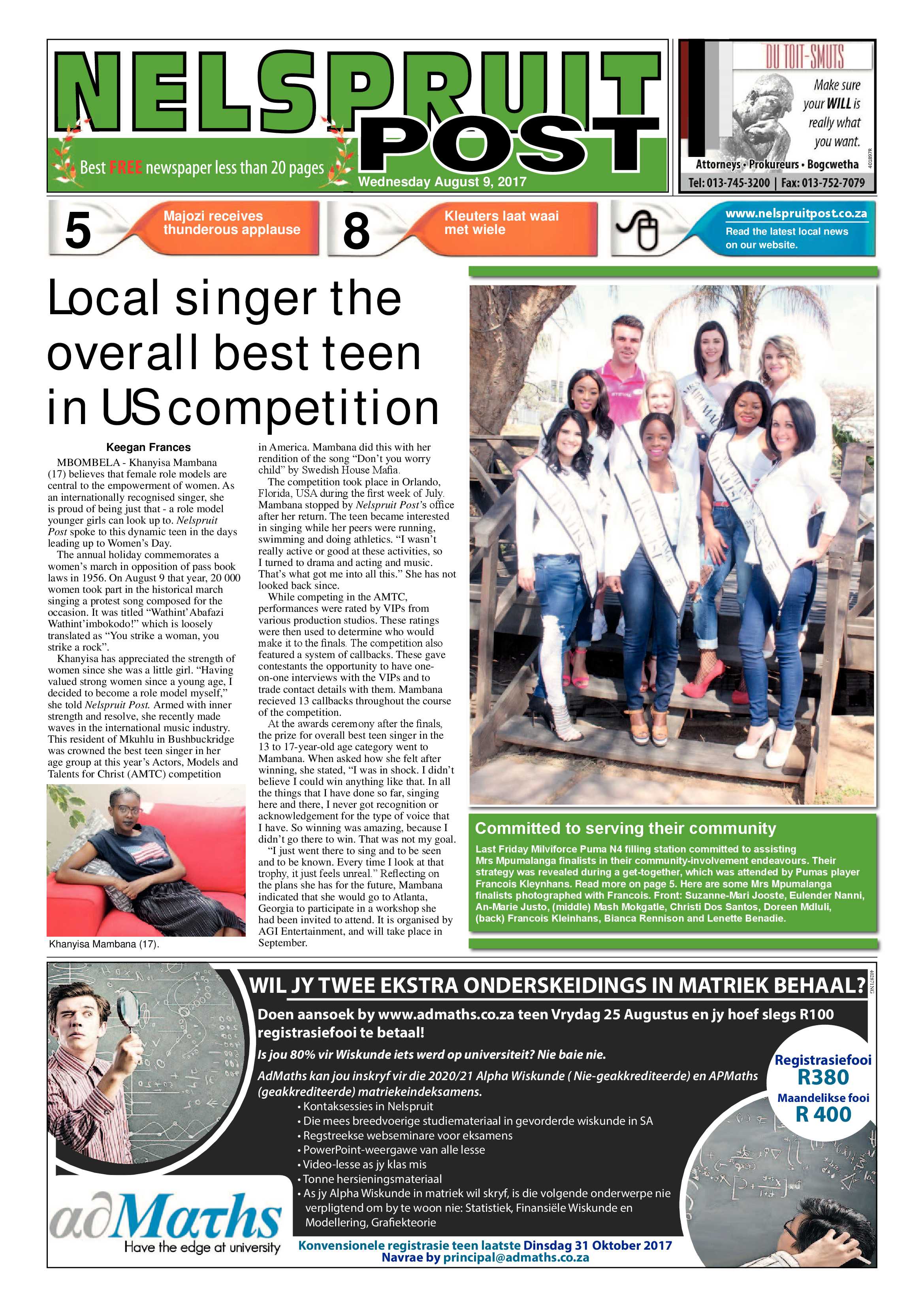 Nelspruit Post 9 August 2017 page 1